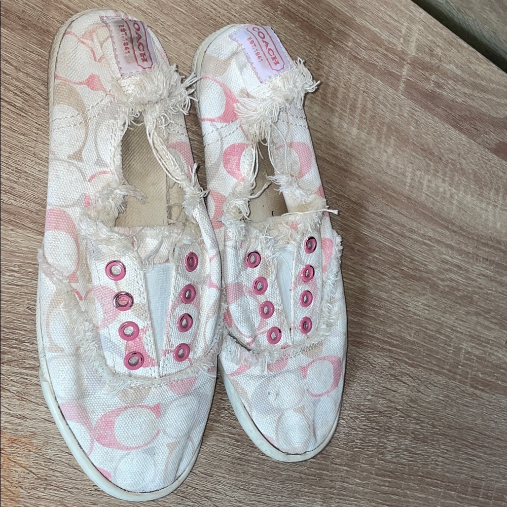 Coach Pink and Cream Canvas Slip-Ons